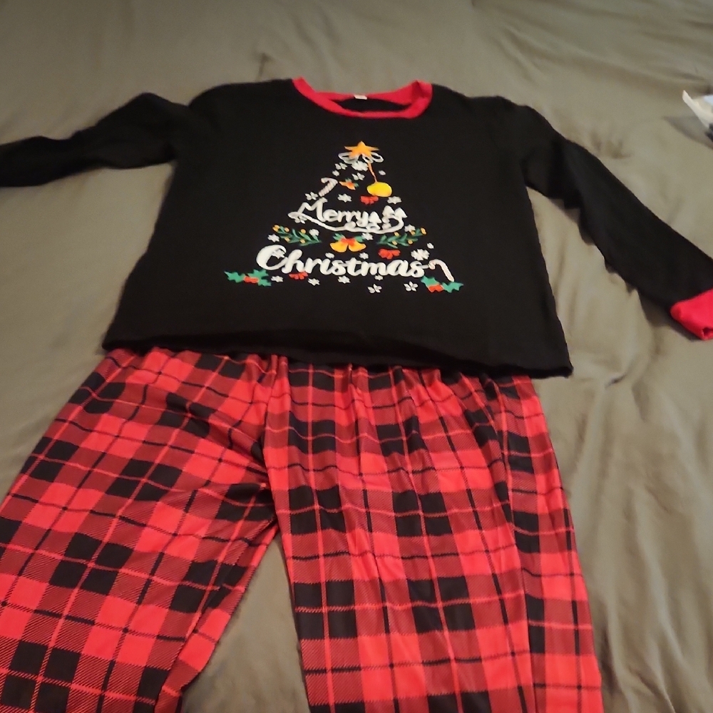 Festive Black and Red Kids Christmas Pajamas